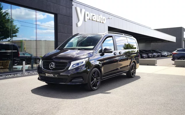 Mercedes V 250 Aut Lang Lichte vracht – 5 zitplaatsen Leder Memory LED 360°Camera Elek Schuifdeuren Trekhaak Verwarmde en gekoelde zetels Nachtchauffage Adaptieve cruise Volleder